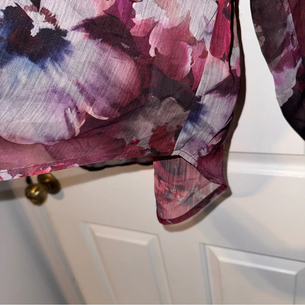 CJ Banks Purple Floral ruffle button down long sleeve Blouse top 1x NWT - Picture 11 of 16